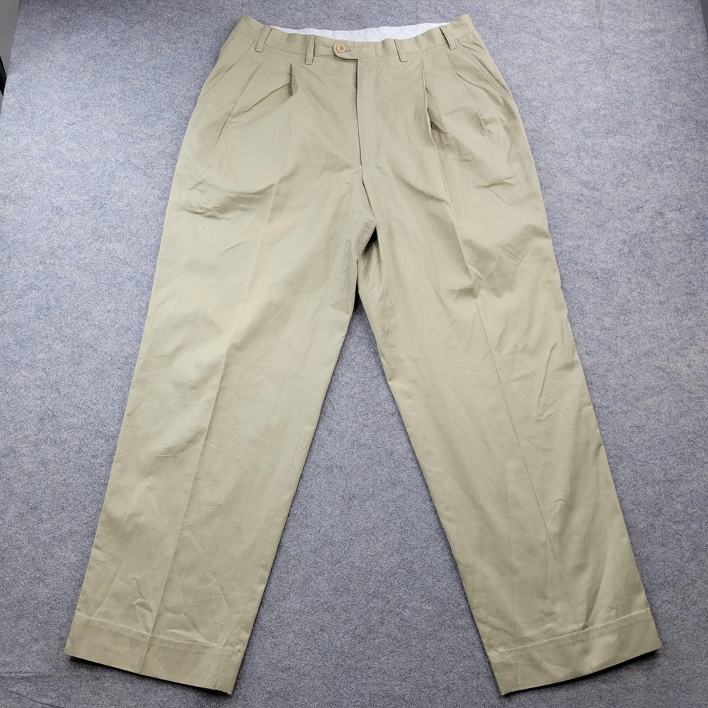 Canali Dress Pants Mens 34x30 Beige 100% Cotton Pleated Classic Fit Italy Made